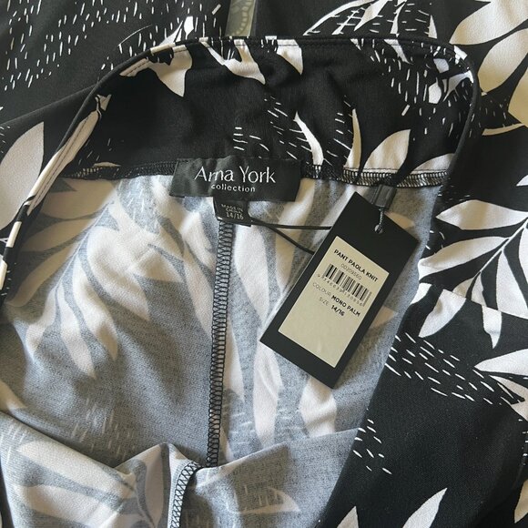 Arna York - Pull On Wide Leg Jersey Knit Pants - Black and White Palm - 1X - Picture 5 of 5